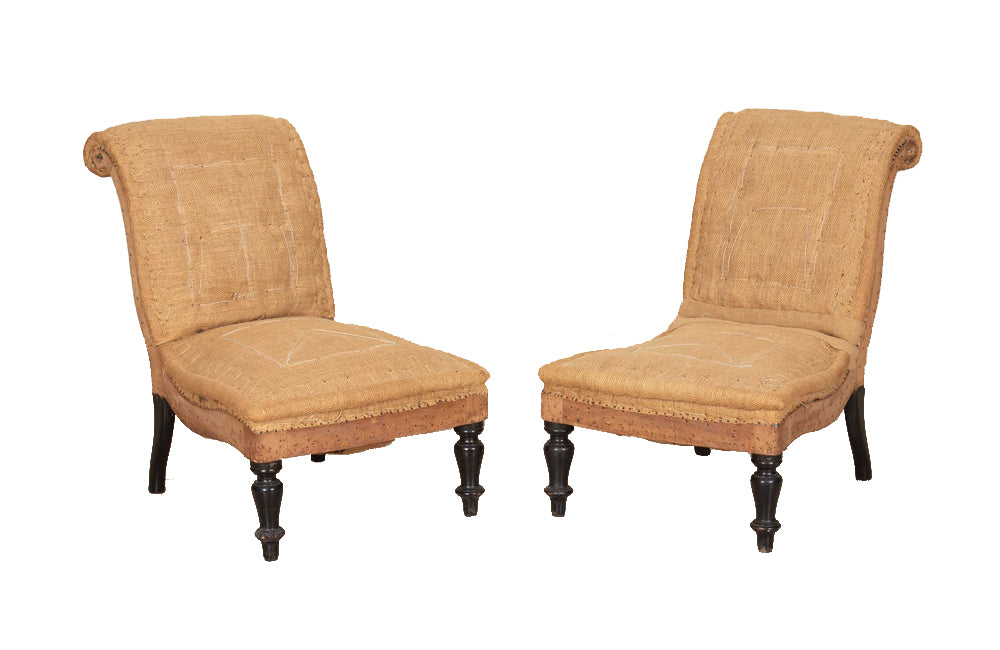 Pair of 19th Century French Scroll Back Slipper Chairs