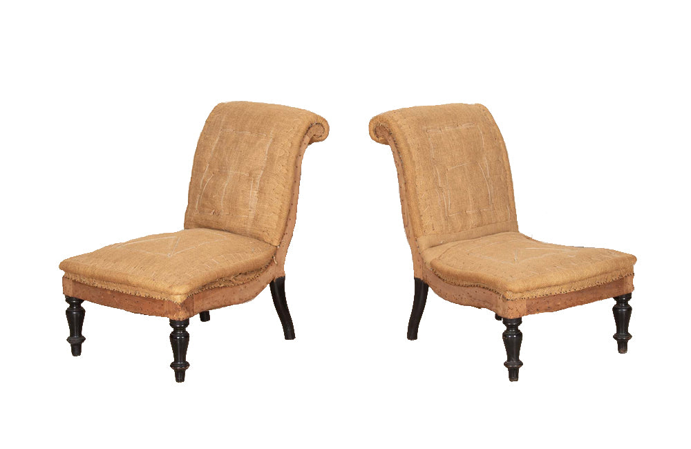 Pair of 19th Century French Scroll Back Slipper Chairs