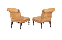 Pair of 19th Century French Scroll Back Slipper Chairs