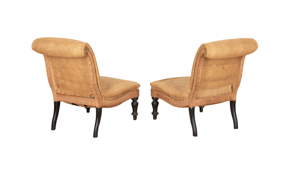 Pair of 19th Century French Scroll Back Slipper Chairs