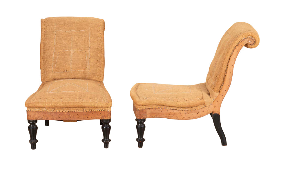 Pair of 19th Century French Scroll Back Slipper Chairs