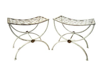 Pair of 20th Century French wrought iron curule form stools