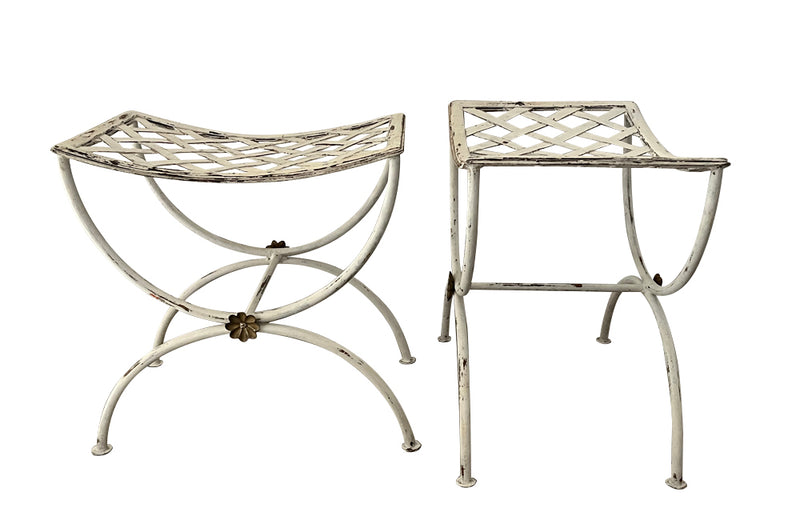 Pair of 20th Century French wrought iron curule form stools