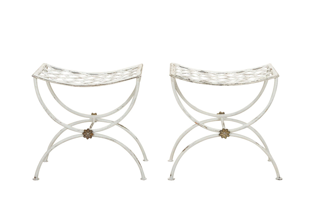 Pair of 20th Century French wrought iron curule form stools