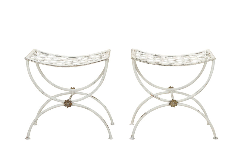Pair of 20th Century French wrought iron curule form stools