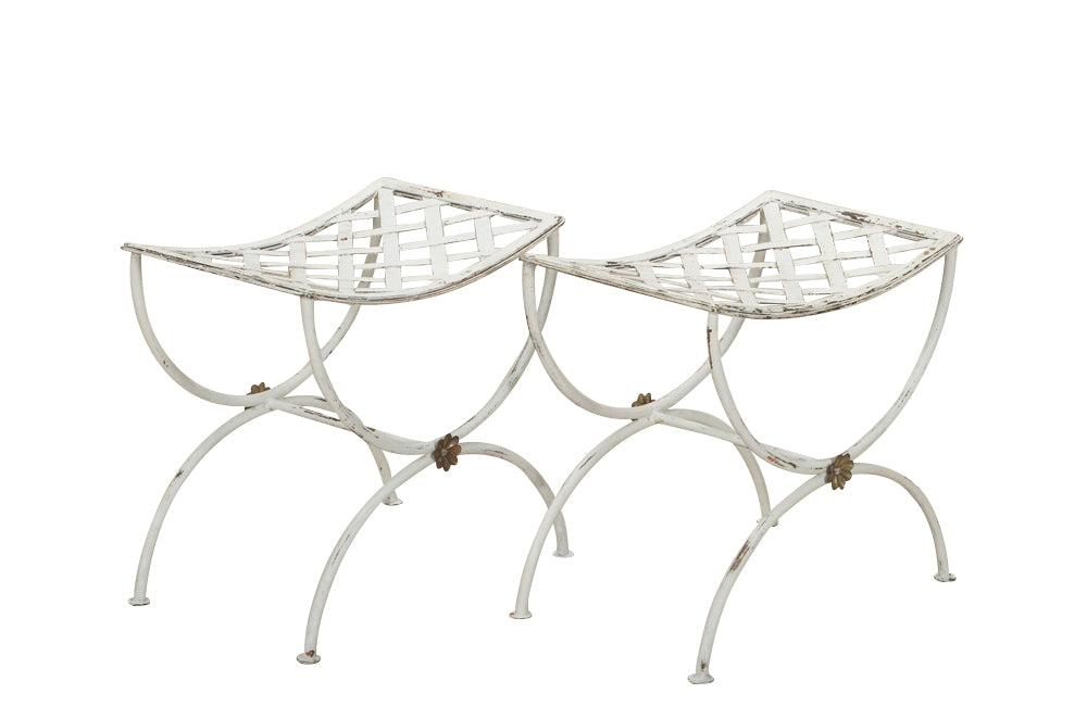 Pair of 20th Century French wrought iron curule form stools