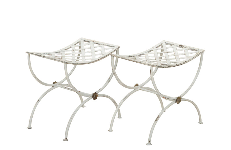 Pair of 20th Century French wrought iron curule form stools