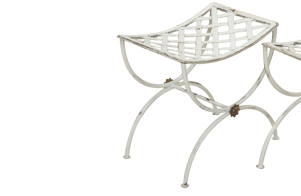 Pair of 20th Century French wrought iron curule form stools