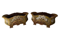 Pair of late 19th Century French  Art Nouveau polychrome cast iron jardinieres.