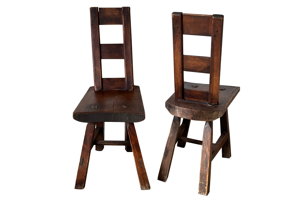 Mid century chairs brutalist French wooded chairs with ladder backs - French Antique Furniture