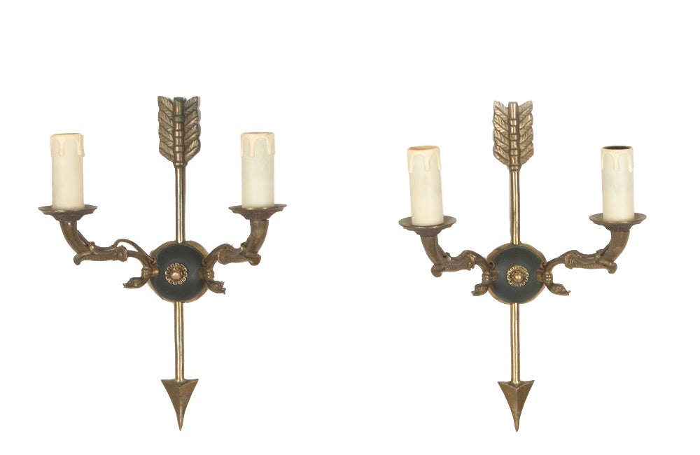 Pair of French Empire Style wall lights or sconces in the Neo-Classical style.