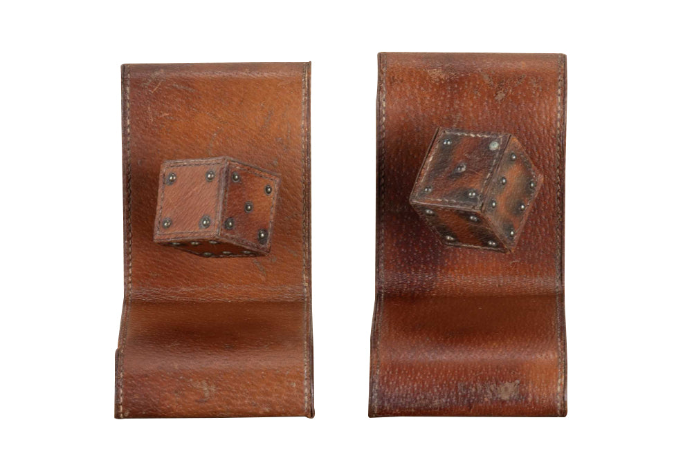 Mid-Century Bookends, leather, French, Jacques Adnet. 