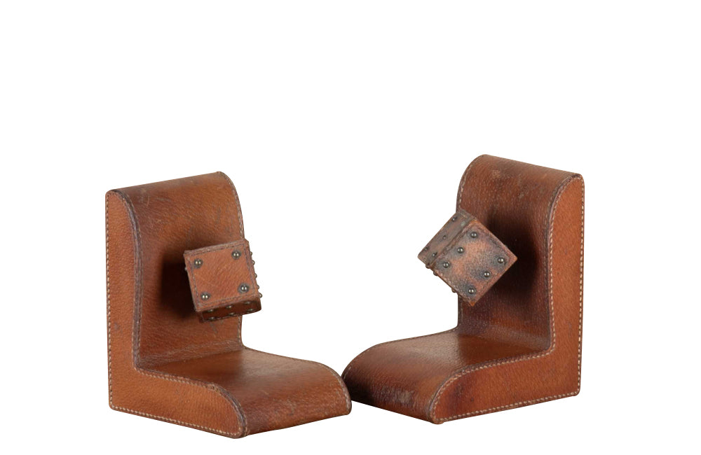 Pair Of Mid-Century French Jacques Adnet Leather Bookends