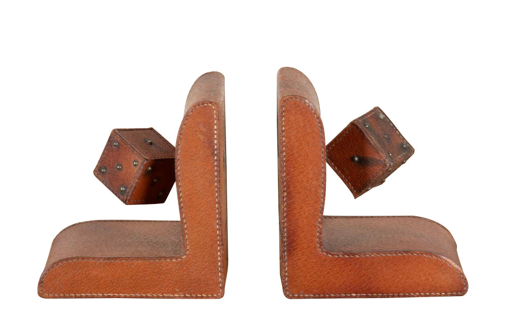 Mid-Century Bookends, leather, French, Jacques Adnet. 