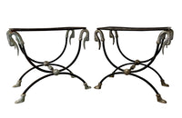 Pair of elegant Mid-Century French wrought iron curule stools attributed to Maison Jansen