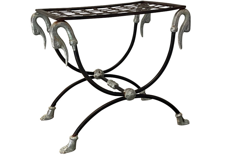 Pair of elegant Mid-Century French wrought iron curule stools attributed to Maison Jansen