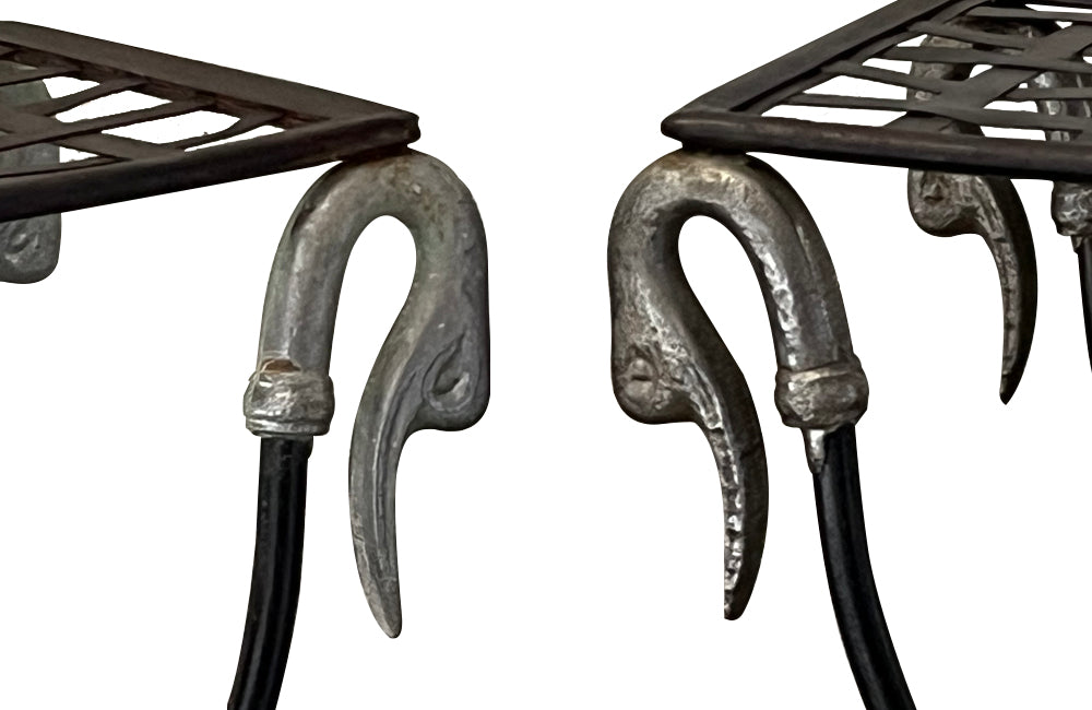 Pair of elegant Mid-Century French wrought iron curule stools attributed to Maison Jansen