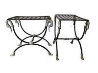 Pair of elegant Mid-Century French wrought iron curule stools attributed to Maison Jansen