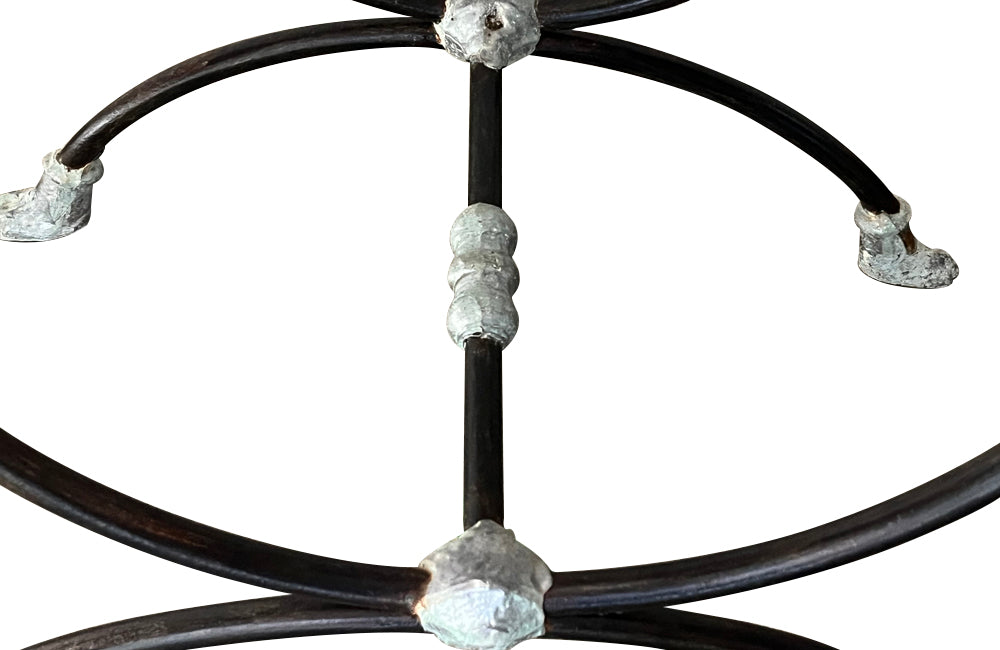 Pair of elegant Mid-Century French wrought iron curule stools attributed to Maison Jansen