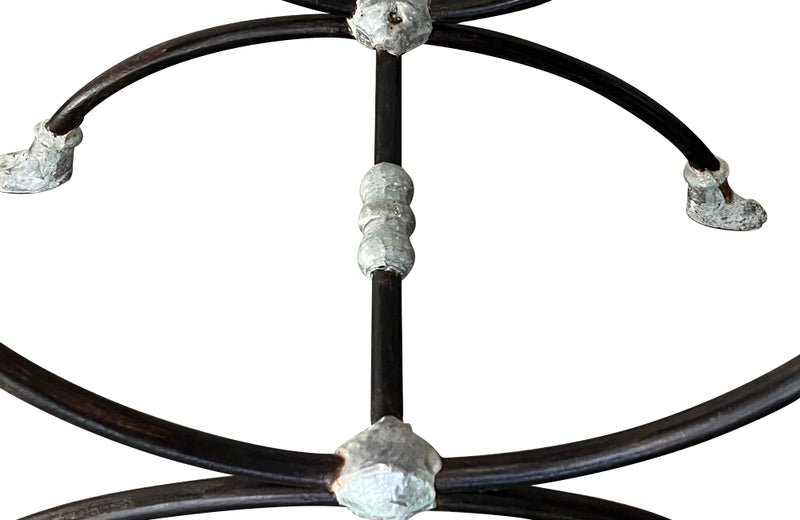 Pair of elegant Mid-Century French wrought iron curule stools attributed to Maison Jansen