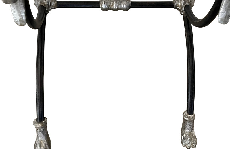 Pair of elegant Mid-Century French wrought iron curule stools attributed to Maison Jansen