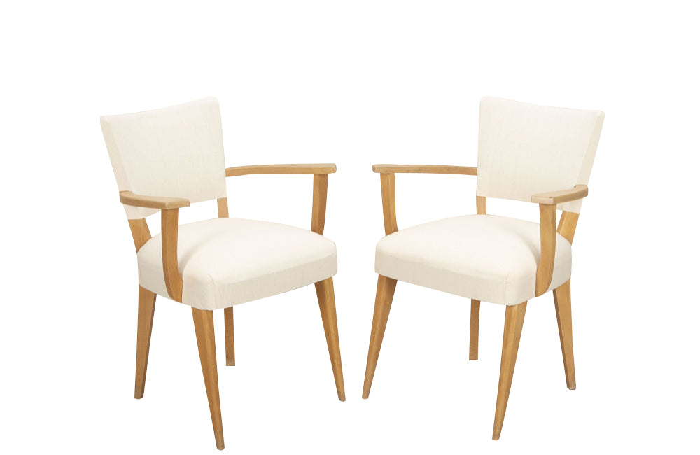 Pair of mid-20th Century French pale beech bridge chairs of stylish and unusual form