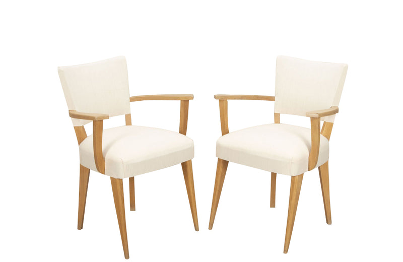 Pair of mid-20th Century French pale beech bridge chairs of stylish and unusual form