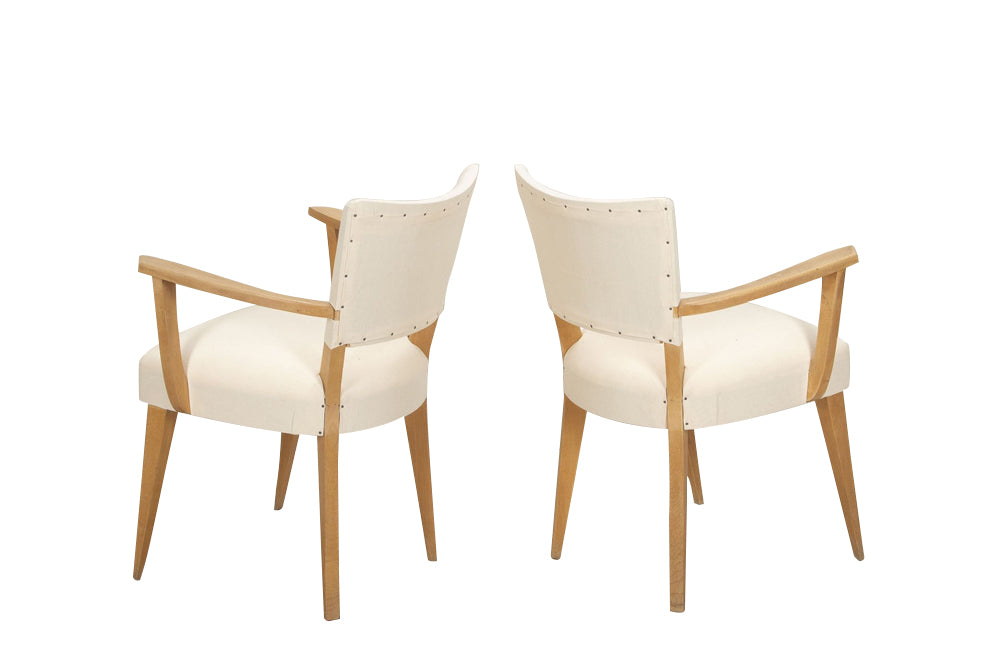 Pair of mid-20th Century French pale beech bridge chairs of stylish and unusual form