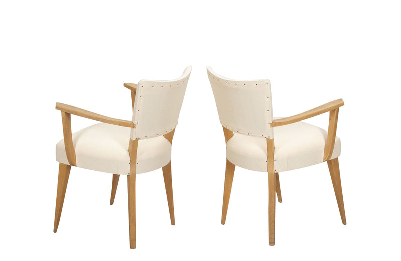 Pair of mid-20th Century French pale beech bridge chairs of stylish and unusual form