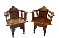 Early 20th century pair of Damascus Syrian Moorish style armchairs with inticate inlay including mother-of-pearl.