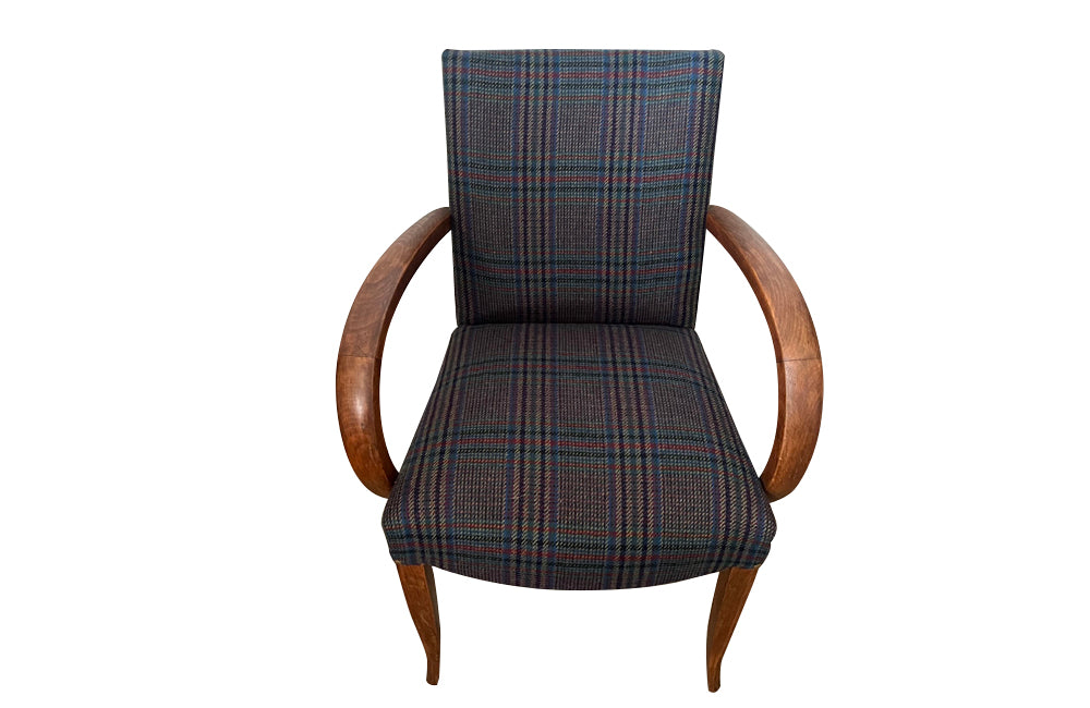 Pair of mid-20th Century French Art Deco style bridge chairs upholstered in a beautiful soft Scottish plaid wool.