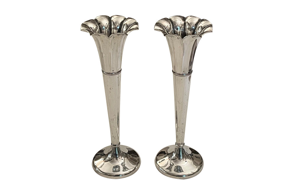 Antique Silver Plate Fluted Trumpet Vases Mappin & Webb Edwardian.