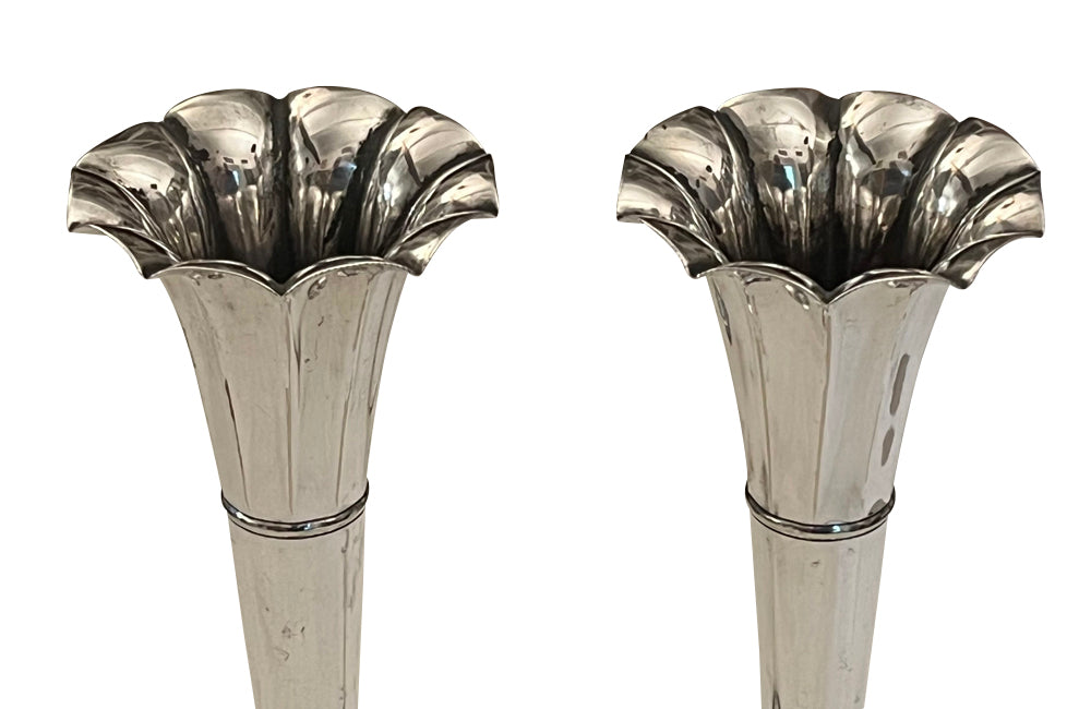 Antique Silver Plate Fluted Trumpet Vases Mappin & Webb Edwardian.