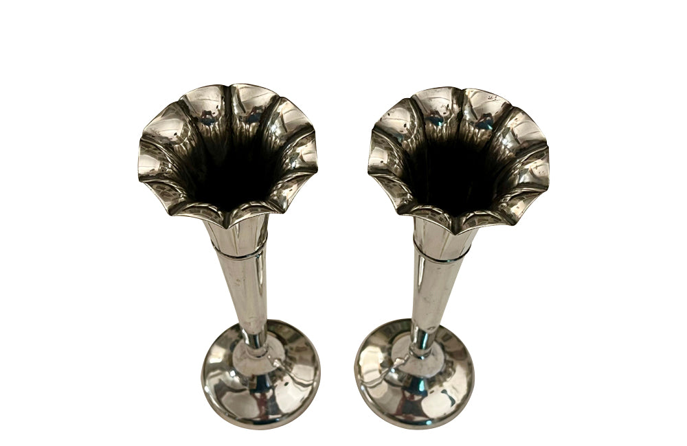 Antique Silver Plate Fluted Trumpet Vases Mappin & Webb Edwardian.
