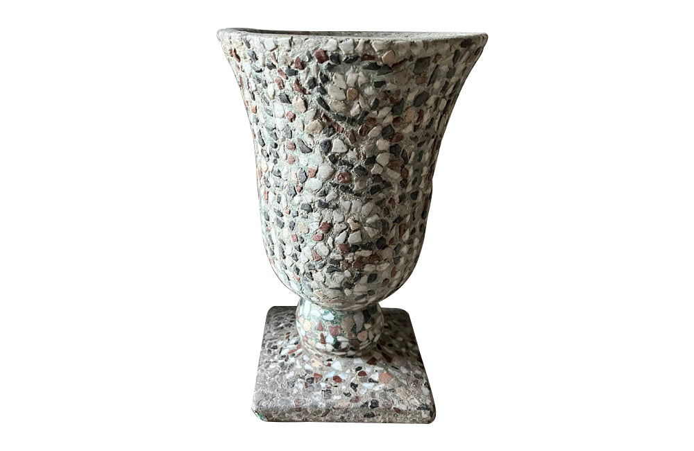 Decorative near pair of 20th Century French pebble mosaic planters.