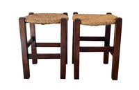Mid century stools French country wooden stools with strawed seat.