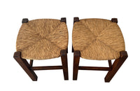 Mid century stools French country wooden stools with strawed seat.