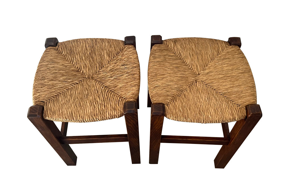 Mid century stools French country wooden stools with strawed seat.