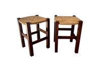 Mid century stools French country wooden stools with strawed seat.