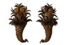 Pair of antique French tole wall lights in the form of cornucopia - French Antique lighting