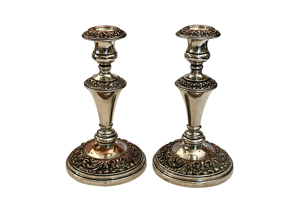 Pair of Early 20th Century French Rococo Revival Silver Plate Candlesticks