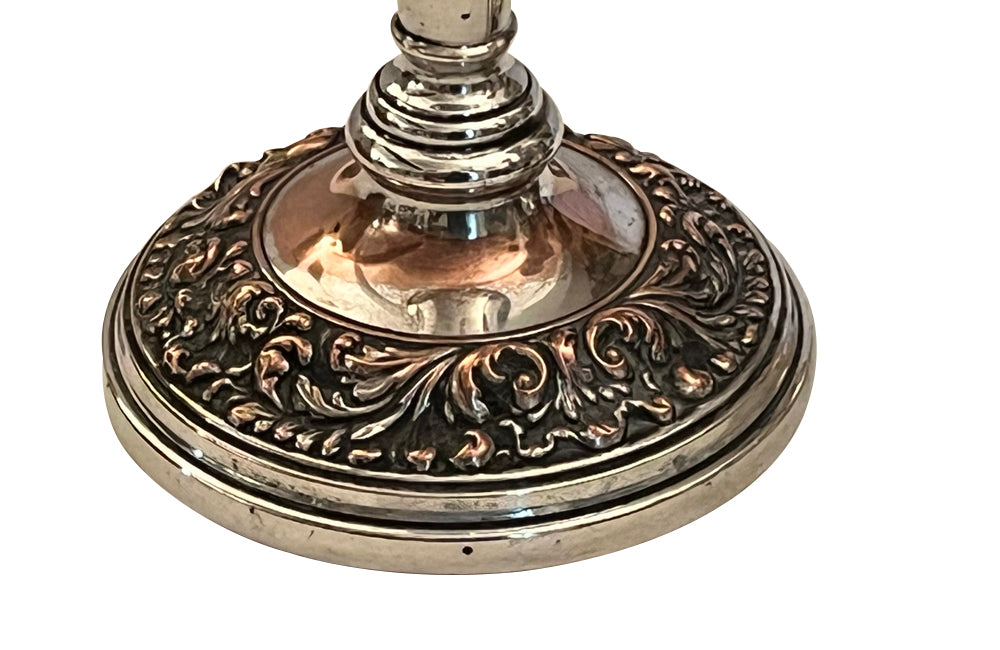 Pair of Early 20th Century French Rococo Revival Silver Plate Candlesticks