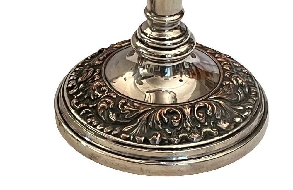 Pair of Early 20th Century French Rococo Revival Silver Plate Candlesticks