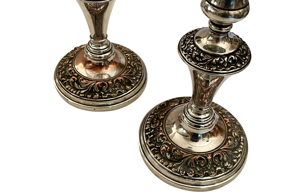 Pair of Early 20th Century French Rococo Revival Silver Plate Candlesticks