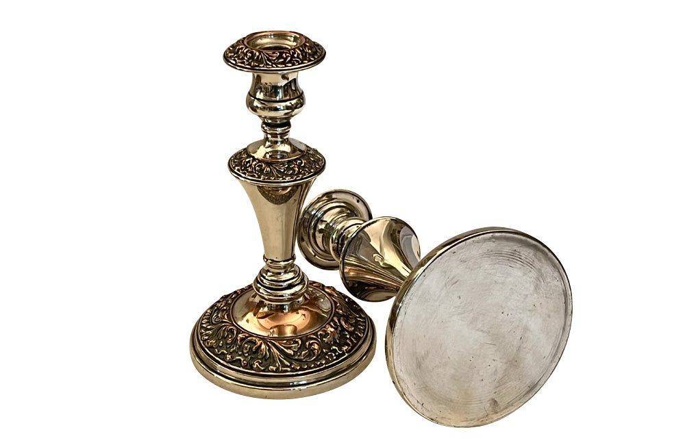 Pair of Early 20th Century French Rococo Revival Silver Plate Candlesticks