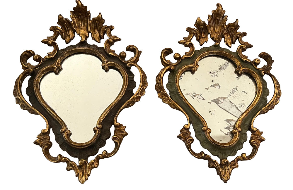 Pair of pretty small early 20th century Venetian mirrors in the Rococo style.