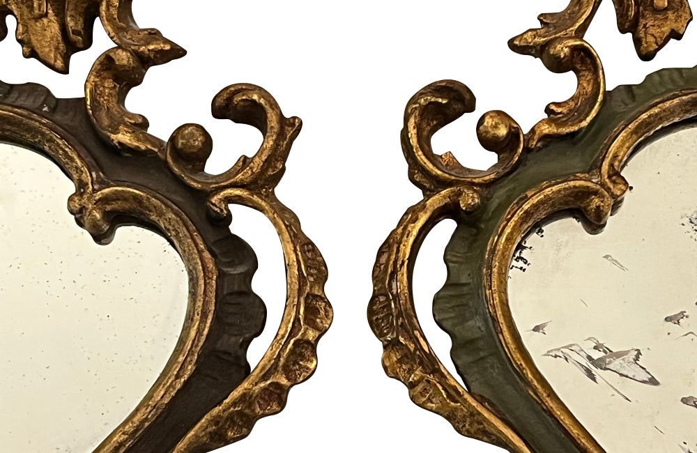 Pair of pretty small early 20th century Venetian mirrors in the Rococo style.