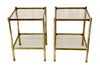 Pair of Mid-Century Italian square brass end tables with glass shelves.
