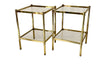 Pair of Mid-Century Italian square brass end tables with glass shelves.