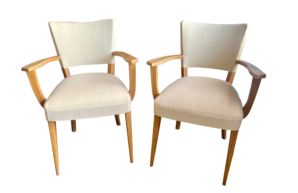 Pair of mid-20th Century French pale beech bridge chairs of stylish and unusual form